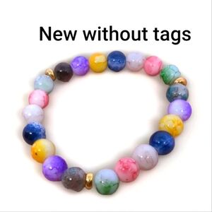 🎉 Tourmaline Multi -Colors 7.5 mm Beads- Stretch Bracelet New Without Tags